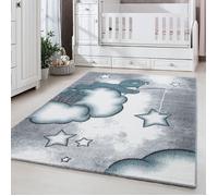 Carpetsale24 Tapis pour Chambre d'Enfant et de Bébé motif ours nuage et étoile couleur bleu gris et blanc 80x150 cm