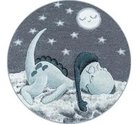 Carpetsale24 Tapis pour Enfants, Couleur Bleu, Conception de Dinosaure, 25087, Tapis Ronde, Tapis Chambre d'enfant Chambre bébé, 120 cm Rond