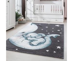 Carpetsale24 Tapis pour Enfants, Couleur Bleu, Conception d'éléphant, 112878, Tapis Rectangle, Tapis Chambre d'enfant Chambre bébé, 200 x 290 cm