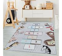Carpetsale24 Tapis pour Enfants, Couleur Gris, Jeu de marelle, 105254, Tapis Coureur, Tapis Chambre d'enfant Chambre bébé, 80 x 120 cm