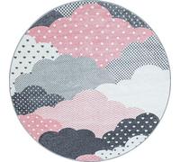 Carpetsale24 Tapis pour Enfants, Couleur Rose, Conception de Nuages, 25067, Tapis Ronde, Tapis Chambre d'enfant Chambre bébé, 160 cm Rond
