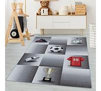 Carpetsale24 Tapis pour Enfants Gris avec Conception de Football, Coureur pour Chambre d'enfant et Chambre bébé, 80 x 120 cm, 105272