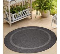 Carpetsale24 Tapis pour l'intérieur et l'extérieur - Résistant aux intempéries - 120 cm - Rond - Aspect sisal - Noir - Lavable - Imperméable - Facile d'entretien et tissé à plat - Idéal pour balcon