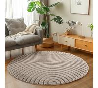 Carpetsale24 Tapis Rond 160 cm Beige à Poils Longs Design Scandi Boho Effet Relief Shaggy Doux Moelleux Robuste Facile à Nettoyer Moderne pour Chambre à Coucher