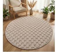 Carpetsale24 Tapis Rond 160 cm Beige Design à Carreaux Bouclé Style Scandinave Moderne Grand Tapis Salon Salle à Manger Chambre
