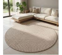 Carpetsale24 Tapis Rond 160 cm Beige Effet 3D Salon Chambre Extérieur Moderne Doux Terrasse Cuisine