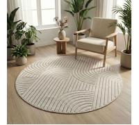 Carpetsale24 Tapis Rond 160 cm Crème Design Bohème Bouclé Style Scandinave Moderne Grand Tapis pour Salon Salle à Manger Chambre