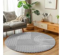 Carpetsale24 Tapis Rond 160 cm Gris à Poils Longs Design bohème scandinave Effet Relief Shaggy Doux Moelleux Robuste Facile à Nettoyer Moderne pour Chambre à Coucher