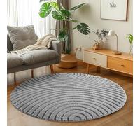 Carpetsale24 Tapis Rond 160 cm Gris à Poils Longs Design Scandi Boho Effet Relief Shaggy Doux Moelleux Robuste Facile à Nettoyer Moderne pour Chambre à Coucher