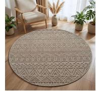 Carpetsale24 Tapis Rond 200 cm Beige Design Vintage Bouclé Style Scandinave Moderne Grand Tapis pour Salon Salle à Manger Chambre