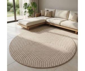 Carpetsale24 Tapis Rond 200 cm Beige Effet 3D Salon Chambre Extérieur Moderne Doux Terrasse Cuisine
