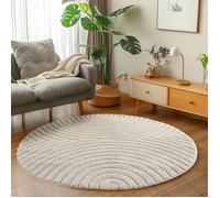 Carpetsale24 Tapis Rond 200 cm Crème Scandi Boho Shaggy Doux Moelleux Effet Relief Moderne Facile à Nettoyer