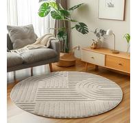 Carpetsale24 Tapis de Salon ou chambre en Beige 80 cm Rond style bohème scandinave avec effet haut-bas tapis décoratif