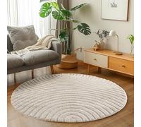 Carpetsale24 Tapis Rond 80 cm Crème à Poils Longs Design Scandi Boho Effet Relief Shaggy Doux Moelleux Robuste Facile à Nettoyer Moderne pour Table d'Appoint