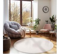 Carpetsale24 Tapis salon 160 cm Rond Blanc Uni moderne et moelleux à poil court, avec sous-couche antidérapante, lavable