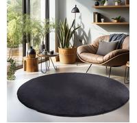 Carpetsale24 Tapis salon 160 cm Rond Noir Uni moderne et moelleux à poil court, avec sous-couche antidérapante, lavable