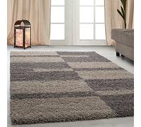 Carpetsale24 Tapis Salon 160x230 cm Moderne Tapis Chambre Taupe - Tapis Shaggy à Poils Longs Salle de Séjour Concevoir à Carreaux Doux et Moelleux - Tapis Cuisine Moquette Salon