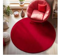 Carpetsale24 Tapis salon 200 cm Rond Rouge Uni moderne et moelleux à poil court, avec sous-couche antidérapante, lavable