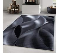 Carpetsale24 tapis Salon et Chambre Noir-4 200x300 (200 x 290 cm) - Tapis à Poils Courts, a Poil Ras, Conception de Vagues Abstraites Doux et Moelleux - Cuisine Moquette Salle de Sejour