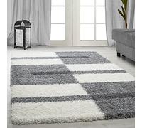 Carpetsale24 Tapis Salon Moderne Tapis Chambre Gris Clair 120 x 170 cm - Tapis Shaggy à Poils Longs Salle de Séjour Concevoir à Carreaux Doux et Moelleux - Tapis Cuisine Moquette Salon
