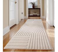Carpetsale24 Tapis scandinave boho Crème 80x250 cm, doux et lavable, effet 3D, entretien facile, pour couloir, salon ou chambre