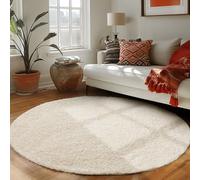 Carpettex Moderne Tapis Salon Tapis Chambre Adulte Crème 120 cm Rond - Tapis Poil Long Shaggy Salle de Séjour Concevoir Unicolore Tapis Doux et Moelleux - Tapis Cuisine Moquette Salon