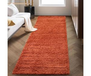 Carpettex Moderne Tapis Salon Tapis Chambre Adulte Terre Cuite 80 x 250 cm - Tapis Poil Long Shaggy Salle de Séjour Concevoir Unicolore Tapis Doux et Moelleux - Tapis Cuisine Moquette Coureur