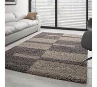 Carpettex Moderne Tapis Salon Tapis Chambre Taupe 240 x 340 cm - Tapis Shaggy à Poils Longs Salle de Séjour Concevoir à Carreaux Doux et Moelleux - Tapis Cuisine Moquette Salon