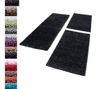 Carpettex Set de 3 Tapis Coureur Bordure de lit Shaggy Pile Longue Couleur Unique, Couleur:Anthracite, Parure de lit :2 pcs 80x150 + 1 pcs 80x250