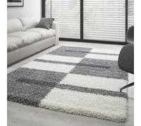 Carpettex Shaggy Flokati Tapis de salon, à poils longs, moderne, design à carreaux, 280 x 370 cm, gris clair, doux et moelleux, lavable, pour chambre à coucher, cuisine, salle à manger