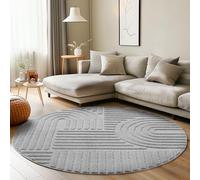 Carpettex Tapis à poils courts, 120 cm, rond, argenté, look scandinave, effet 3D, motif bohème, lavable et doux, pour salon, chambre et cuisine