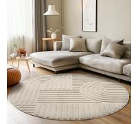 Carpettex Tapis à poils courts, profonds, 120 cm, rond, beige, look scandinave, effet 3D, motif bohème, lavable et moelleux, pour salon, chambre et cuisine