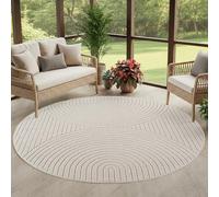 Carpettex Tapis à Poils Courts Rond 160 cm Crème, Effet Relief, Tapis Skandi Boho pour Salon et Chambre, Terrasse Balcon Intérieur Extérieur résistant aux intempéries terrasse Balcon