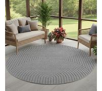 Carpettex Tapis à Poils Courts Rond 160 cm Gris, Effet Relief, Tapis Skandi Boho pour Salon et Chambre, Terrasse Balcon Intérieur Extérieur résistant aux intempéries terrasse Balcon