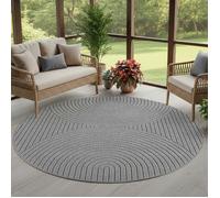 Carpettex Tapis à Poils Courts Rond 160 cm Gris, Effet Relief, Tapis Skandi Boho pour Salon et Chambre, Terrasse Balcon Intérieur Extérieur résistant aux intempéries terrasse Balcon