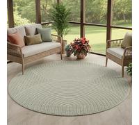 Carpettex Tapis à Poils Courts Rond 80 cm Vert, Effet 3D Relief, Design Skandi Boho, Tapis Balcon pour Cuisine Entrée Salon, Utilisable Intérieur Extérieur