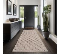 Carpettex Tapis Couloir 80x150 cm Beige Design à Carreaux Scandinave Doux Résistant Facile à Nettoyer Tapis Entrée Chambre.