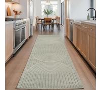 Carpettex Tapis Couloir 80x250 cm Vert, Poils Courts Effet 3D Relief, Motif Bohème Scandinave, pour Salon, Chambre ou Terrasse