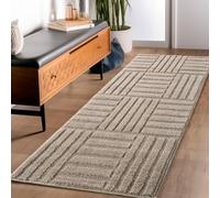 Carpettex Tapis Coureur 80x150 cm Beige à Poils Longs Design Scandi Boho à Carreaux Effet Relief Shaggy Doux Moelleux Robuste Facile à Nettoyer Moderne pour Chambre, Couloir