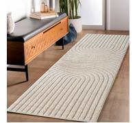 Carpettex Tapis Coureur 80x250 cm Crème à Poils Longs Design Scandi Boho Effet Relief DModerne pour Chambre, Couloir