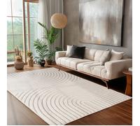 Carpettex Tapis de Salon 160x230 cm Crème à Poils Longs Design Scandi Boho Effet Relief DModerne pour Table Basse