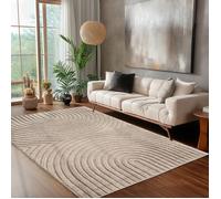 Carpettex Tapis de Salon 280x370 cm Beige à Poils Longs Design Scandi Boho Effet Relief Shaggy Doux Moelleux Robuste Facile à Nettoyer Moderne pour Chambre à Coucher