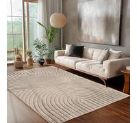 Carpettex Tapis de Salon 280x370 cm Beige à Poils Longs Design Scandi Boho Effet Relief Shaggy Doux Moelleux Robuste Facile à Nettoyer Moderne pour Chambre à Coucher