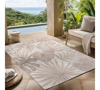 Carpettex Tapis d'extérieur Beige 140x200 cm, idéal pour la Cuisine, Le Balcon, la terrasse, Ainsi Que Le Salon et la Salle à Manger, Design de Feuilles de Palmier