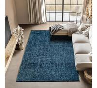 Carpettex Tapis en Coton Chenille Bleu 160x230 cm Lavable, Style Boho, Poils Courts Vintage Kelim, Antidérapant et Doux, Mélange Monochrome, pour Salon, Chambre, Bureau & Cuisine