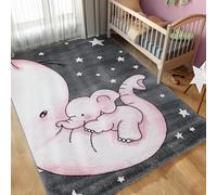 Carpettex Tapis Enfant 80x150 cm Rose Éléphant Lavable Doux