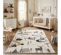 Carpettex Tapis Enfant Forêt Animaux Tapis de Jeu pour Chambre en Crème avec Motif Nature et Animaux taille 140x200 cm