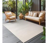 Carpettex Tapis extérieur résistant à la Pluie pour Salon, Chambre, véranda - Poils Courts Crème, Effet Relief, Doux et Lavable, Adapté à l'Extérieur, 120x170 cm