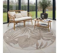 Carpettex Tapis Extérieur Rond 120 cm Beige, Résistant aux Intempéries et UV, Tapis Balcon Terrasse Jardin Intérieur Extérieur, Motif Feuilles de Palmier Robuste