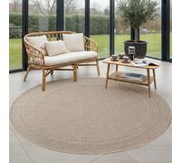 Carpettex Tapis Extérieur Rond 120 cm Beige, Tapis Balcon Terrasse Jardin, Uni avec Bordure robuste